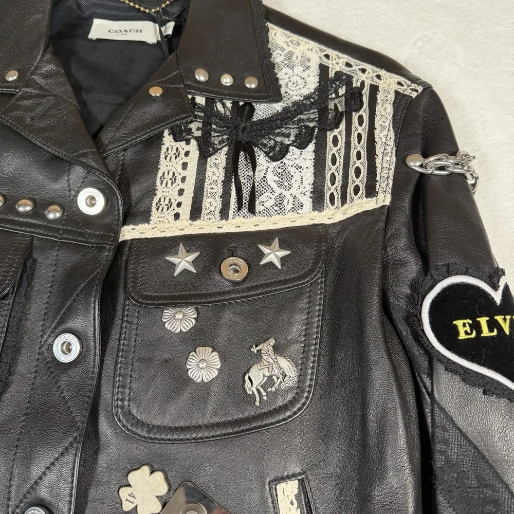 Coach 1941 x Elvis Leather Jacket Embellished Moto Studded Runway Womens XS BLK